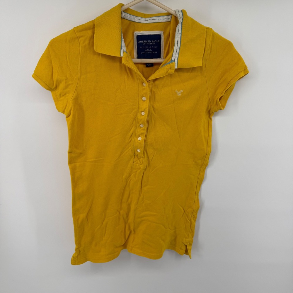Y2K American Eagle Outfitters Mustard Yellow The Eagle‎ Polo Shirt Womens Medium